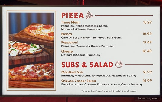 Here's the main menu items at Dockside Pizza Company (photo taken summer 2024).