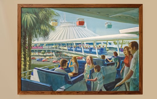 Hanging around the walls of the lobby are these great artist renderings of the Magic Kingdom — but from the 70s. Seeing the artist's ideas of what the quintessential, "non-branded", vacation clothing of the time was — is also a fun part of these prints.
