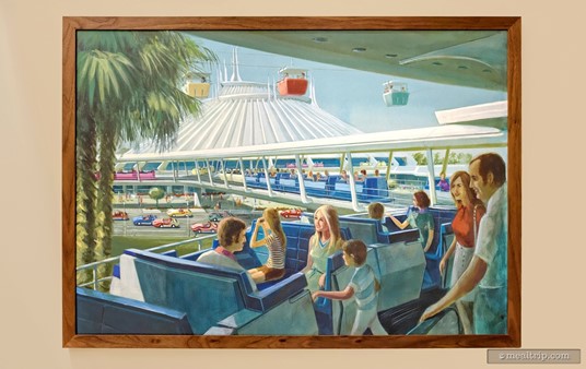 This is a concept print of Tomorrowland and specifically, the People Mover attraction. It's (I'm assuming), a giclee print of an original... but still, very cool. I love seeing how the quintessential guests were dressed in the 70s.