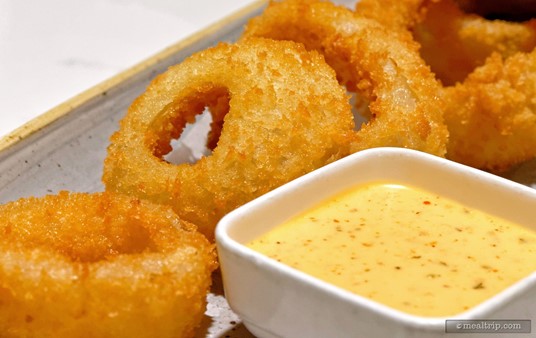 The Steakhouse 71 Onion Rings are on the lunch, dinner, and lounge menus. They are hand-breaded and served with what is said to be a spicy ranch dipping sauce.