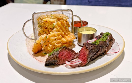 The Steak Frites is only on the lunch menu at Steakhouse 71. It's a hanger steak, served with waffle fries, chimichurri and truffle aioli.