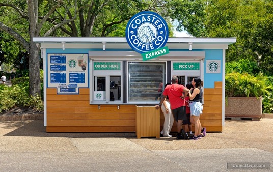 The Coaster Coffee Company Express is a small kiosk that serves Starbucks Coffee beverages, donuts and pastries.