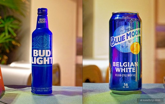 The beer was served from a chilled can (i.e. there's no beer "on tap"). They had Bud Light and Blue Moon, which is a Belgian-style Wheat beer with a hint of orange.