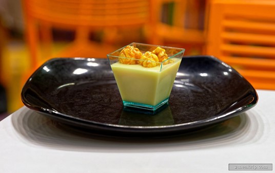 This is the Butterscotch Pudding cup topped with Caramel Corn from the Not-So-Spooky Spectacular Dessert Party buffet.