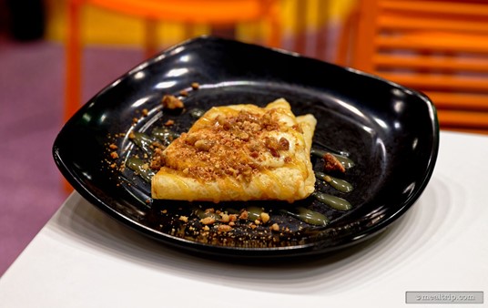 The (almost) made to order, warm, "feature" dessert of the night was this Caramel Apple Crepe. The table in the center of the main buffet line always had a cast member in place making these throughout the night. 