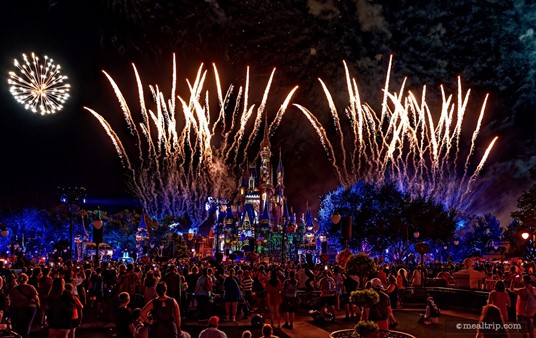 Dark and spooky! The fireworks view from the "Plaza Garden Viewing” version of Disney's Not-So-Spooky Spectacular Dessert Party.