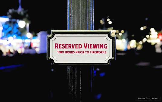 The "Plaza Garden Viewing" area is blocked off well in advance of the fireworks and the entire area (which is protected by a low iron fence) is just for dessert party guests. All the entrances to the area have this little sign posted and cast members stationed next to them, to ensure than only dessert party guests are entering the area.