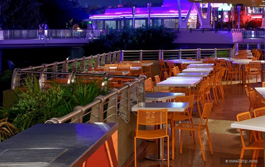 The exclusive balcony seating area is resrved for guests that purchased the "Tomorrowland Terrace Viewing" version of the Disney's Not-So-Spooky Spectacular Dessert Party.