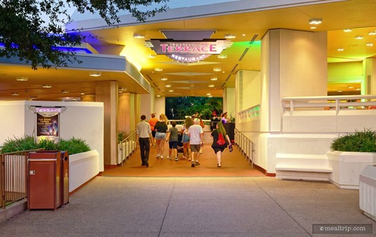 Hey, where's everyone going? Disney's Not-So-Spooky Spectacular Dessert Party is held at the Tomorrowland Terrace Restaurant, which is used more like "flex dining space" these days, and not so much as a restaurant.