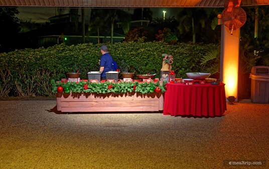 On the opposite side of the Sea Harbor Pavilion, there was another buffet table set up. On this side, there was a Fall Salad, Vegetable Medley, Sweet Mashed Potatoes, Stuffing and Turkey with Gravy.