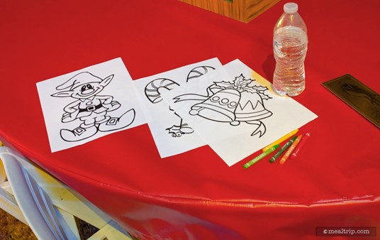 Many of the tables have coloring pages and a couple of crayons on them. I'm not sure if this was specific to tables that had "children" assigned to them or if it was just a random thing.
