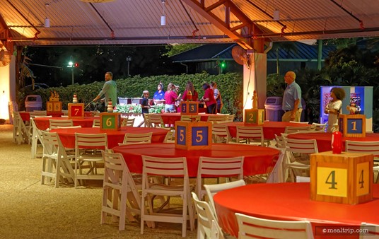 There are little toy block numbers on each table — the lower numbered tables are farthest from the stage while the tables close to the stage were in the mid-30's.