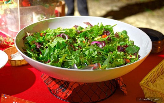 While not being anything like what was posted on the official SeaWorld website's menu for the Dinner with Santa event — this Fall Salad was quite good. I liked the mix of Baby Spinach and Frisee along with the marinated Olives and Orange slices that were in the mix. Red onions, baby tomatoes, and a couple of semi-sweet cranberry pieces were also in the salad.