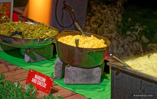 Here's a look at the "Marconi" and Cheese. Spelling errors aside — this was actually a pretty good Mac and Cheese. Now it is listed on the SeaWorld official menu page as being "Cheesy Macaroni with Wisconsin Sharp Cheddar and Scallions" — which this is not. So I suspect — a last minute-downgrade for some reason.