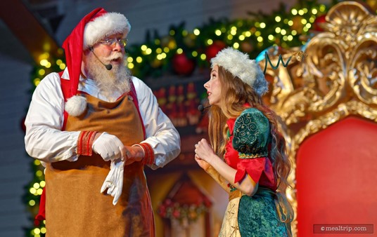 I wrote it in a previous caption, and I'll write it again — Female Lead Elf #1, really controlled the pace and cohesion of the show. Santa tended to be a little reactionary — but this Elf did everything... from coming out into the audience and interacting with guests as an Elf, scheduling the times with all the guests as to when your group could go up meet Santa, and being a solid voice when it came to the sing-a-long song segments.