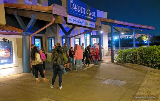 If you're wondering what the check-in line looks like at SeaWorld's Cookies, Cocoa, & Milk Party — it looks pretty much like this! There's a little podium at the front of this line and the cast member has a paper list and clipboard which should have everyone's reservations. (I always bring my confirmation bar code or email just in case.)