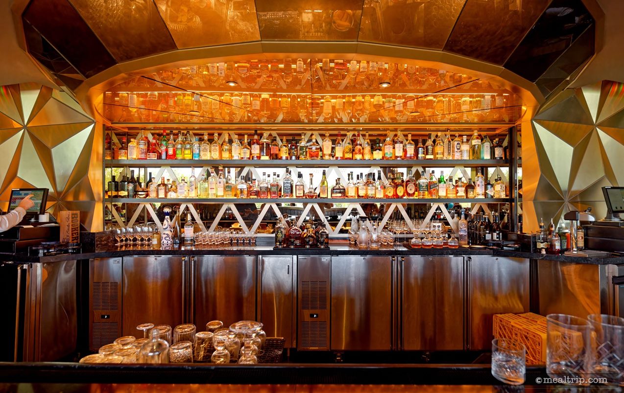 Here's a photo of the various bottles behind the bar. This is mostly what you'll see if you get seated at the bar counter.