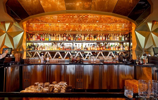 Here's a photo of the various bottles behind the bar. This is mostly what you'll see if you get seated at the bar counter.