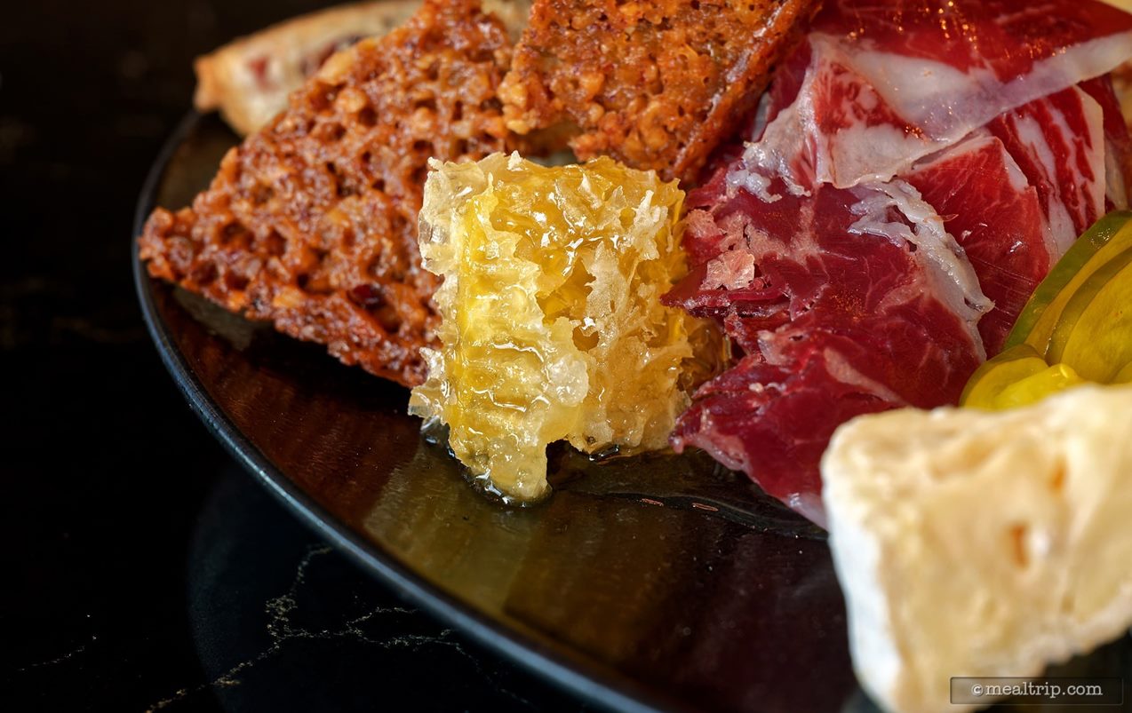 This Honeycomb, along with Peach Chutney and Bread and Butter Pickles were the three accompaniments on the Geo-82 charcuterie plate – on the day we ordered it. (The charcuterie plate is changed now and then, based on what's available I'm guessing.)