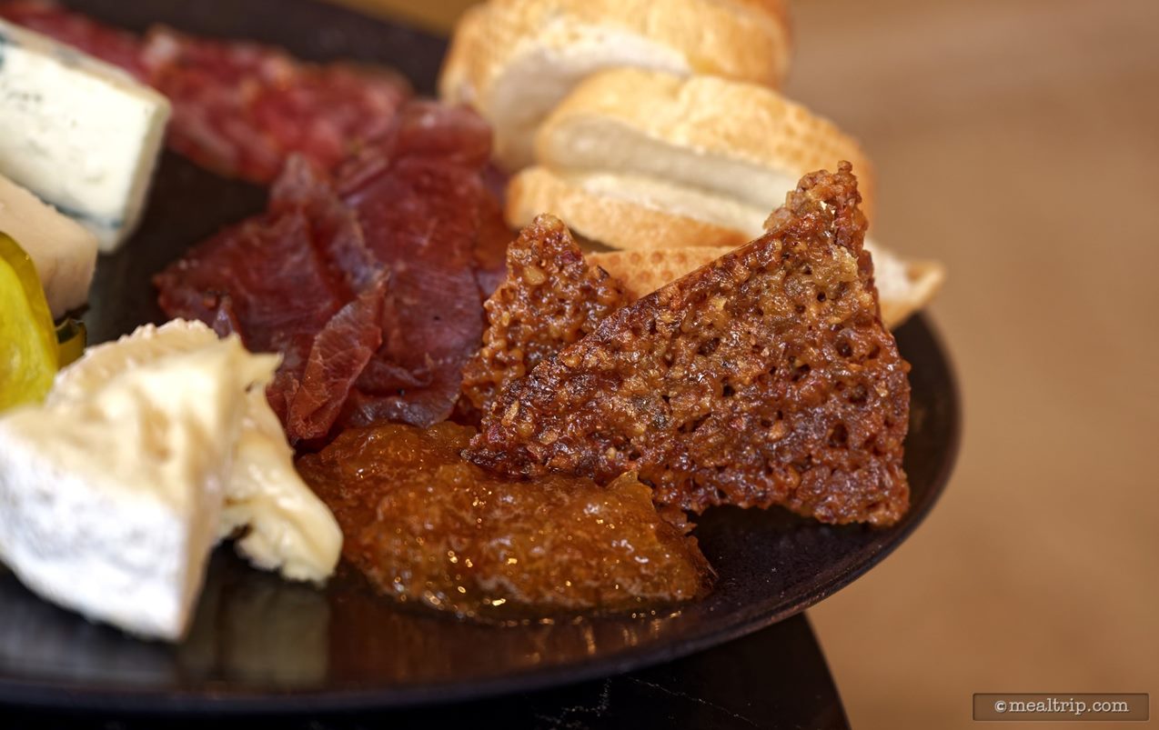 The alled "Pecan-Green Olive Brittle" was the most flavorful of the bread/carb items on the charcuterie. It was sweet and almost like a dessert brittle.