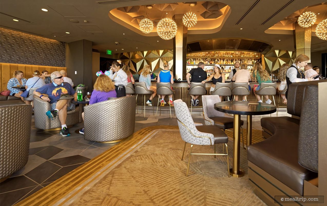 If you are sitting at the bar (back of the photo) your view consists of bottles and a few exterior panels from Spaceship Earth... furthering my case that this lounge could have just as easily been placed on the top floor of a business class resort hotel, anywhere in America.