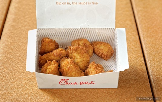 Here's a look at the eight piece nuggets from Chick-fil-A at SeaWorld, Orlando. Grilled nuggets are also available (usually) at this location.