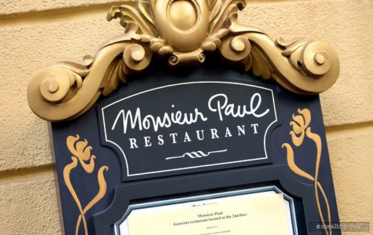 The menu board located at the entrance to Monsieur Paul.