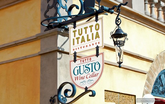 The Tutto Italia Ristorante and Tutto Gusto share the same building. 
These signs appear on the corner of the building, just past the 
Campanile di San Marco model.