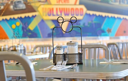 The cute Mickey condiment baskets are on each table.