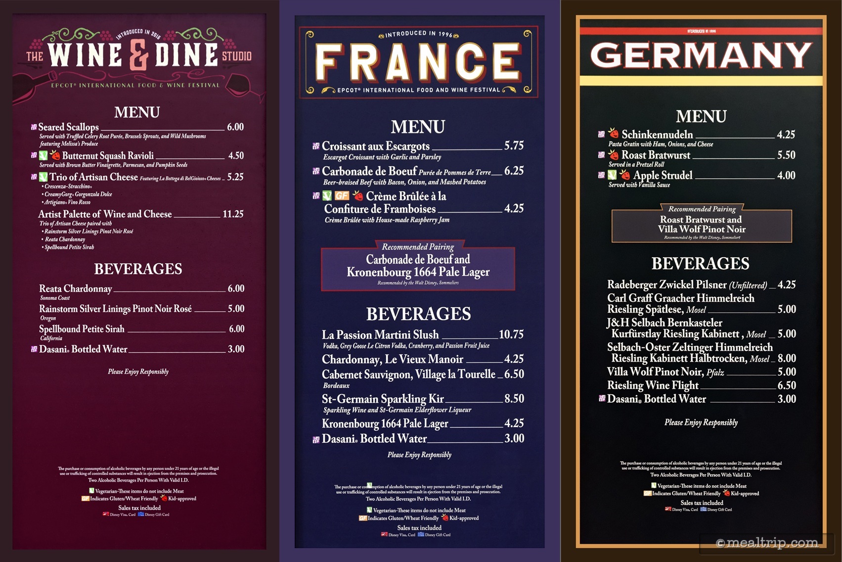 Epcot Food & Wine Menu Boards with Prices and Food Photos for 2018