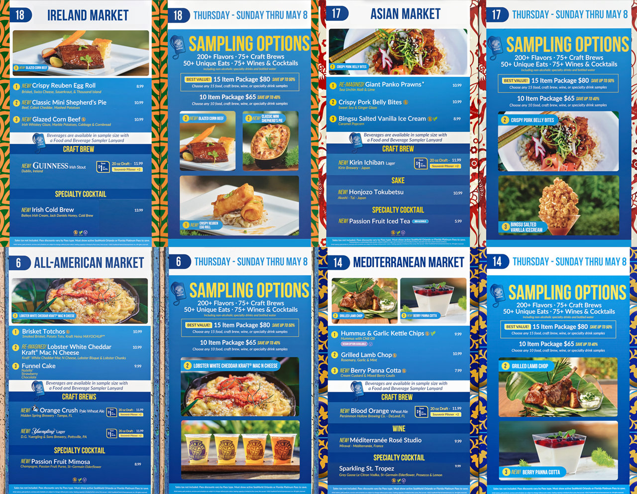 Menu Boards and Prices for the 2022 Seven Seas Food Festival at SeaWorld Orlando
