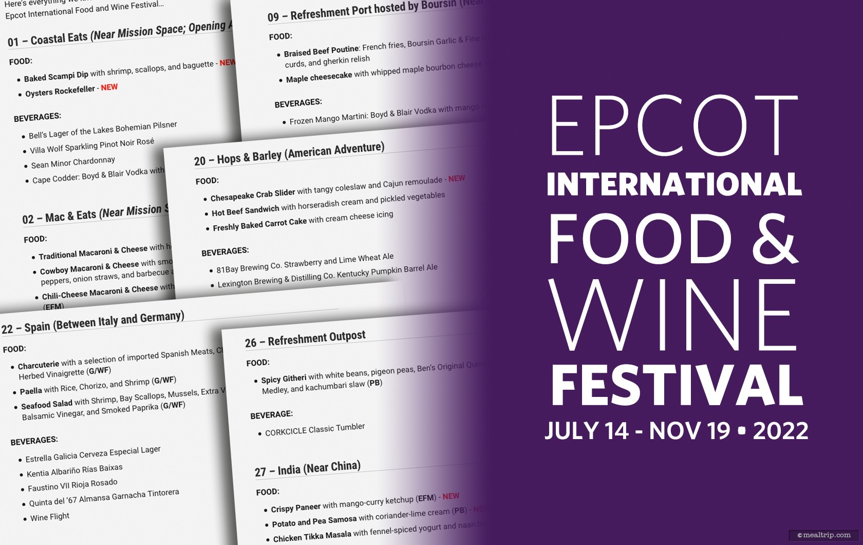 Food Menu Items for the 2022 Epcot International Food & Wine Festival (Text List)
