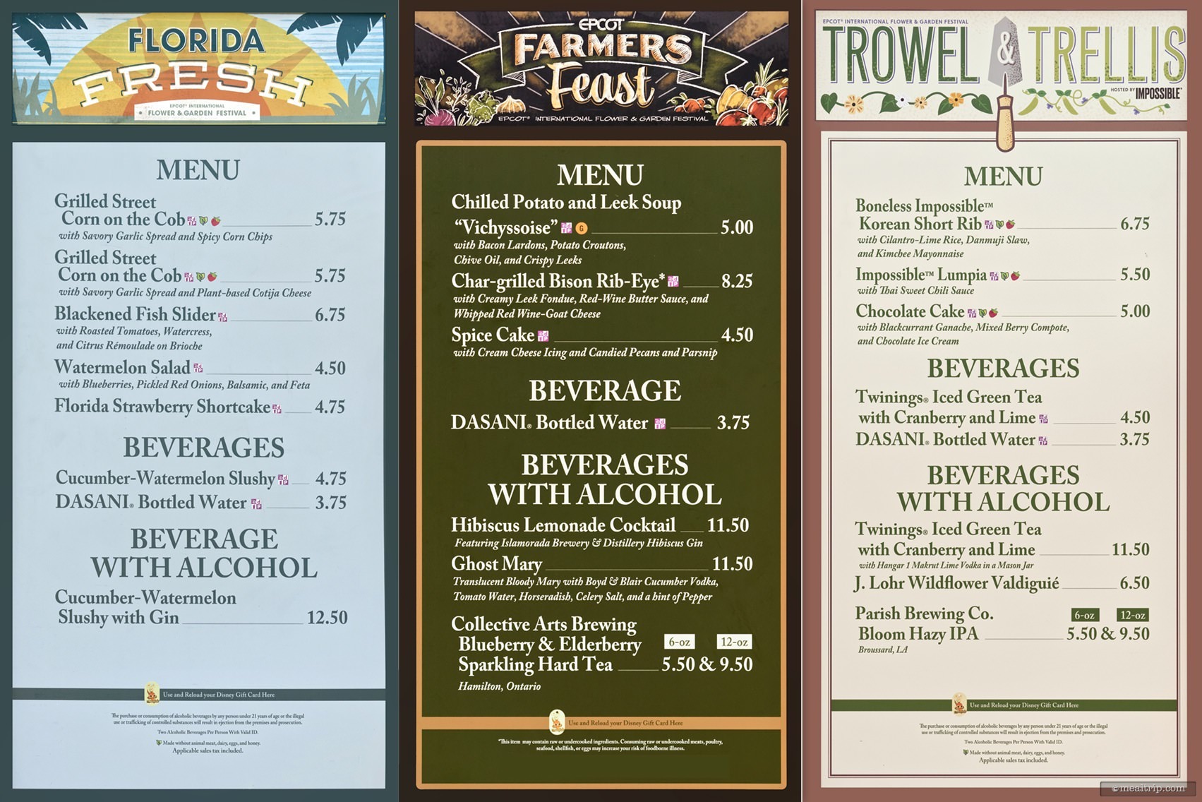 Menu Boards and Prices for the 2023 Epcot International Flower and Garden Festival