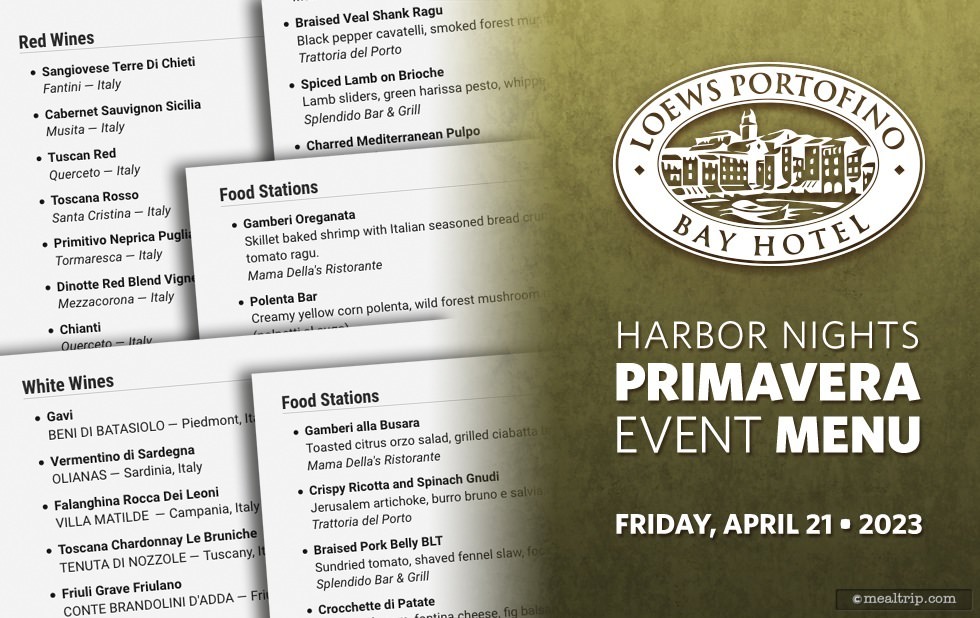  Harbor Nights Primavera 2023 Menu Items and Prices