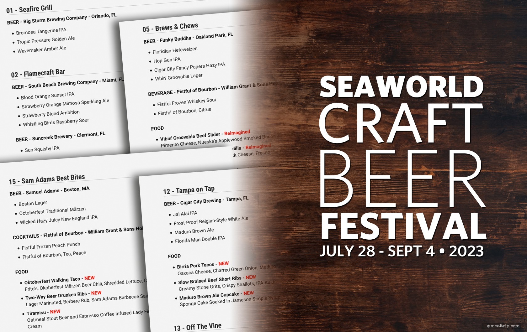 Menu Items for the 2023 Craft Beer Festival at SeaWorld, Orlando