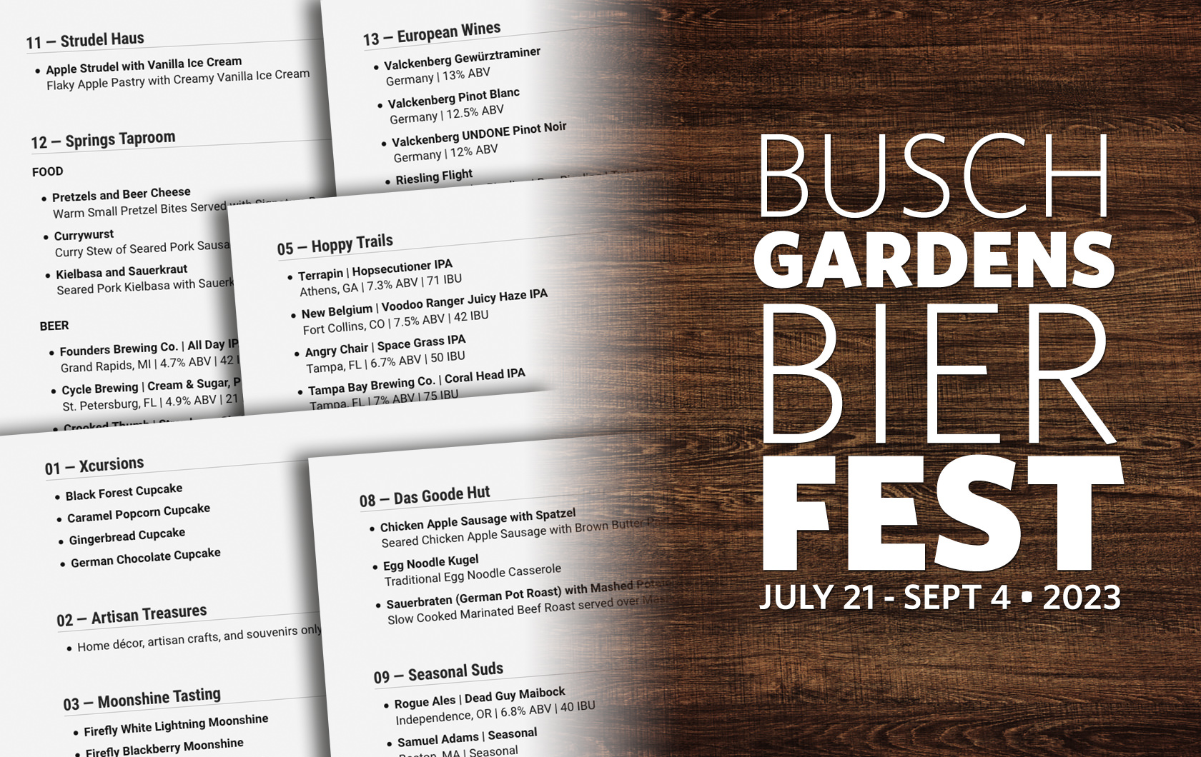 Food & Beer Menu Items for the 2023 Bier Fest at Busch Gardens, Tampa