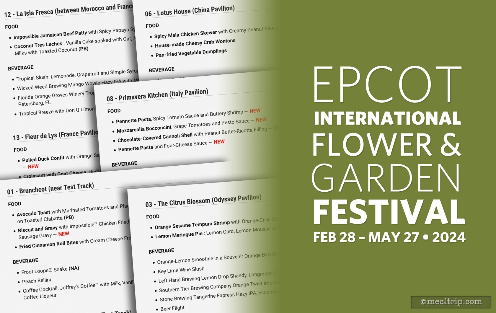 2024 Epcot International Flower & Garden Festival Food Booth Menu Items