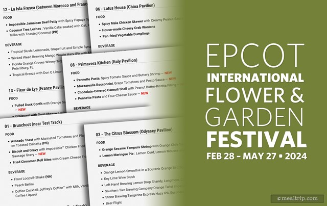2024 Epcot International Flower & Garden Festival Food Booth Menu Items