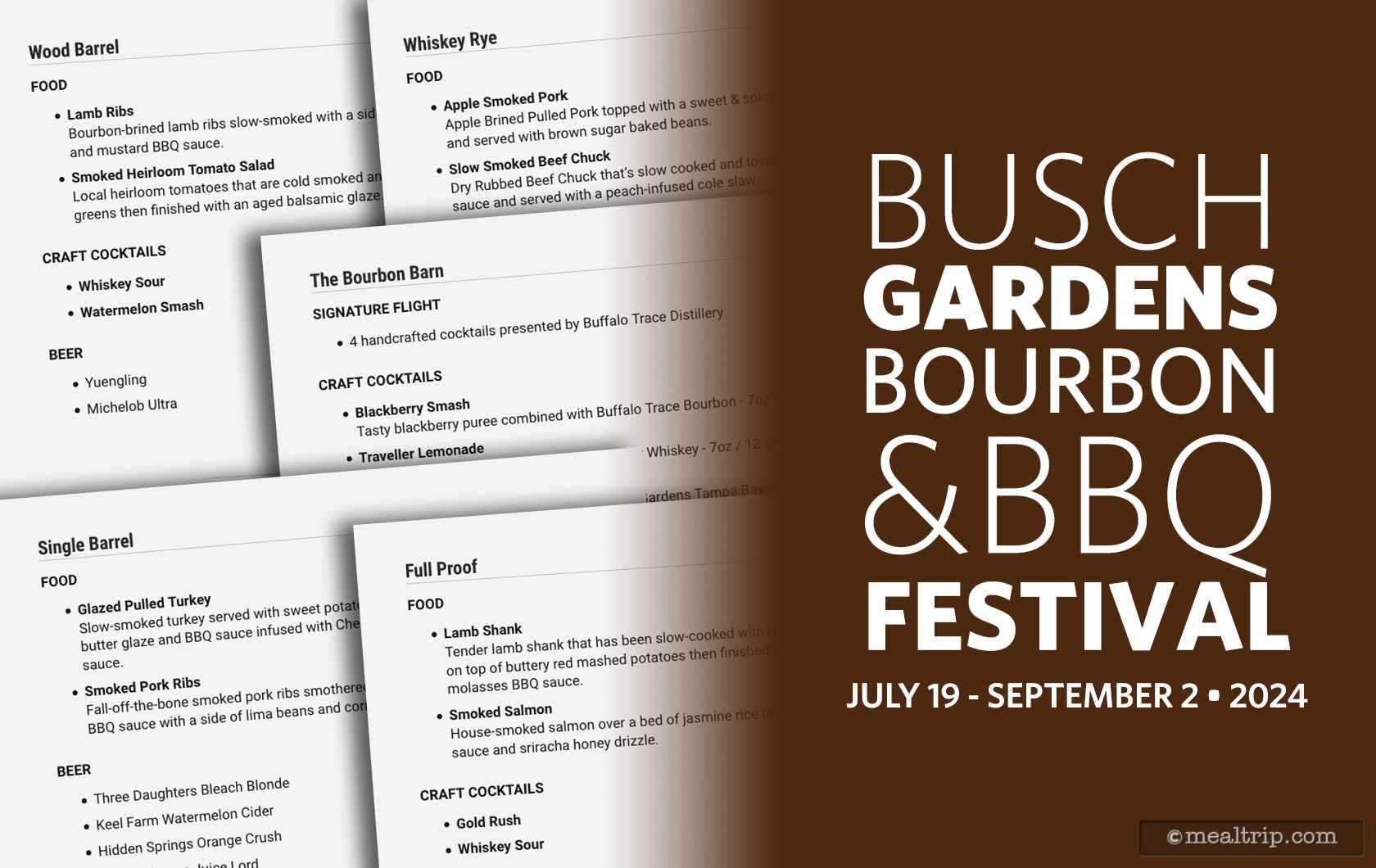 2024 Bourbon & BBQ Festival Menu at Busch Gardens, Tampa