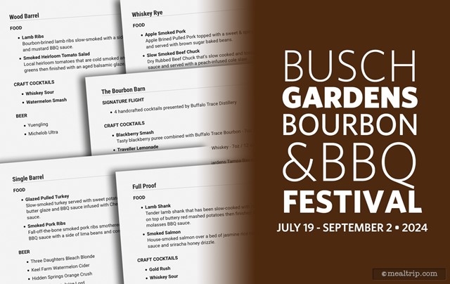2024 Bourbon & BBQ Festival Menu at Busch Gardens, Tampa