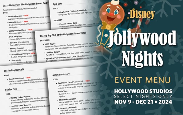 Food & Beverage Menu Items for Disney Jollywood Nights 2024 at Hollywood Studios