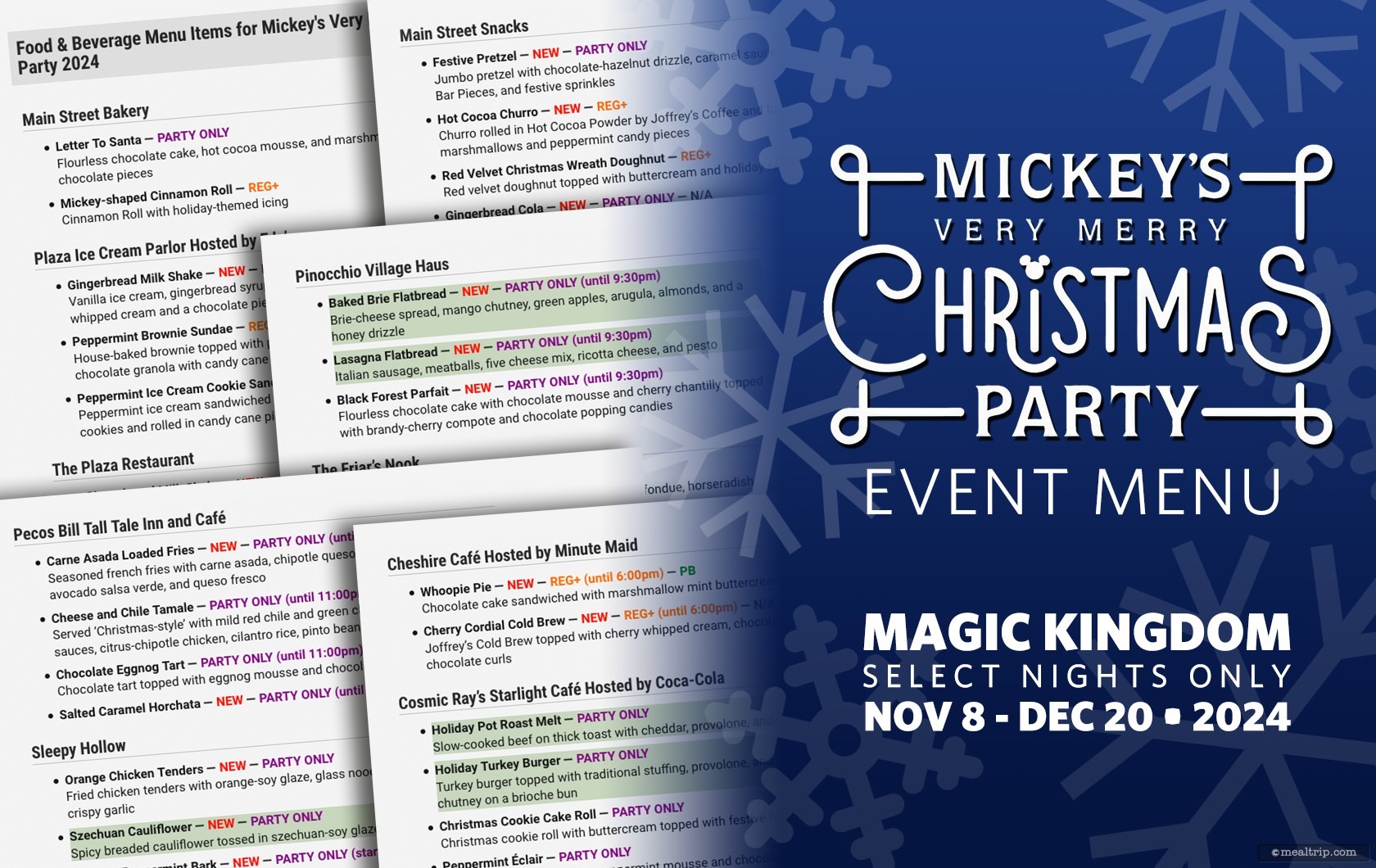 Food & Beverage Menu Items for Mickey's Very Merry Christmas Party (MVMCP) 2024