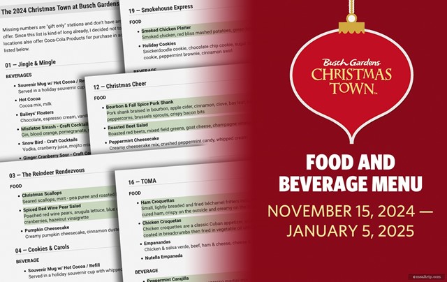 2024 Menu Items for Christmas Town at Busch Gardens, Tampa