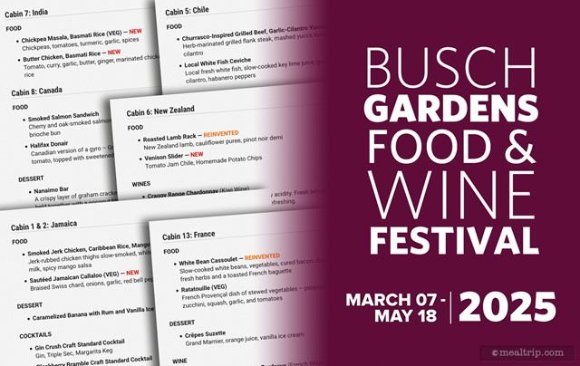 2025 Food & Wine Festival Menu Items at Busch Gardens, Tampa