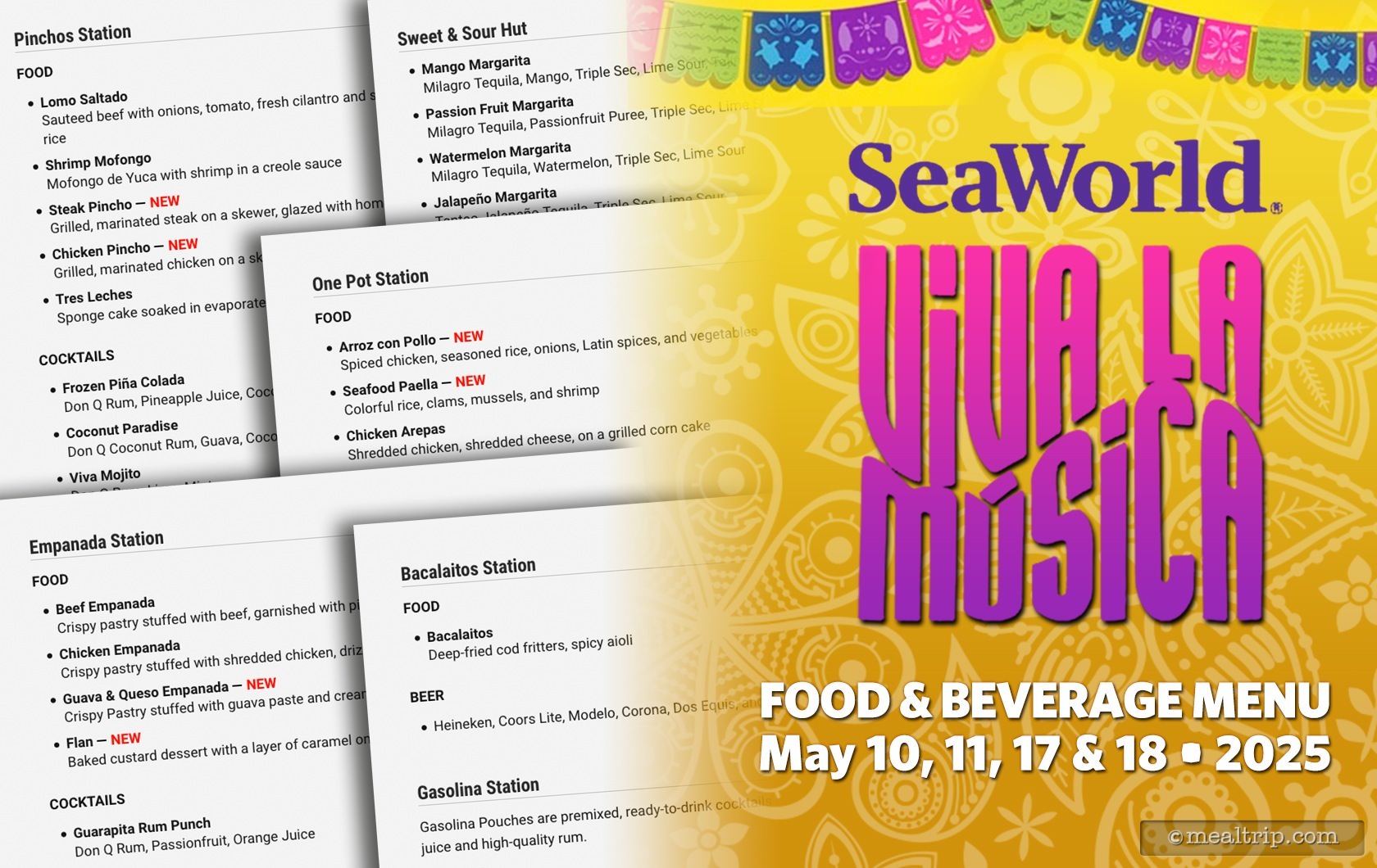 Food & Beverage Menu for the 2025 Viva La Música Festival at SeaWorld, Orlando