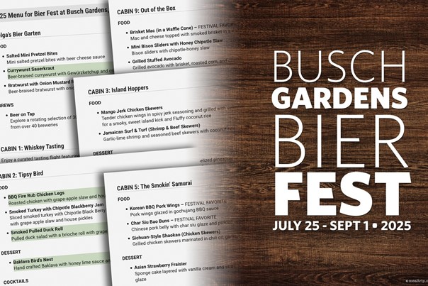 Bier Fest is Back at Busch Gardens, Tampa and the 2025 Menu is the Largest Ever!!!
