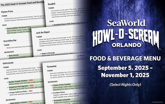 Food and Beverage Menu Items for Howl-O-Scream 2025 at SeaWorld, Orlando