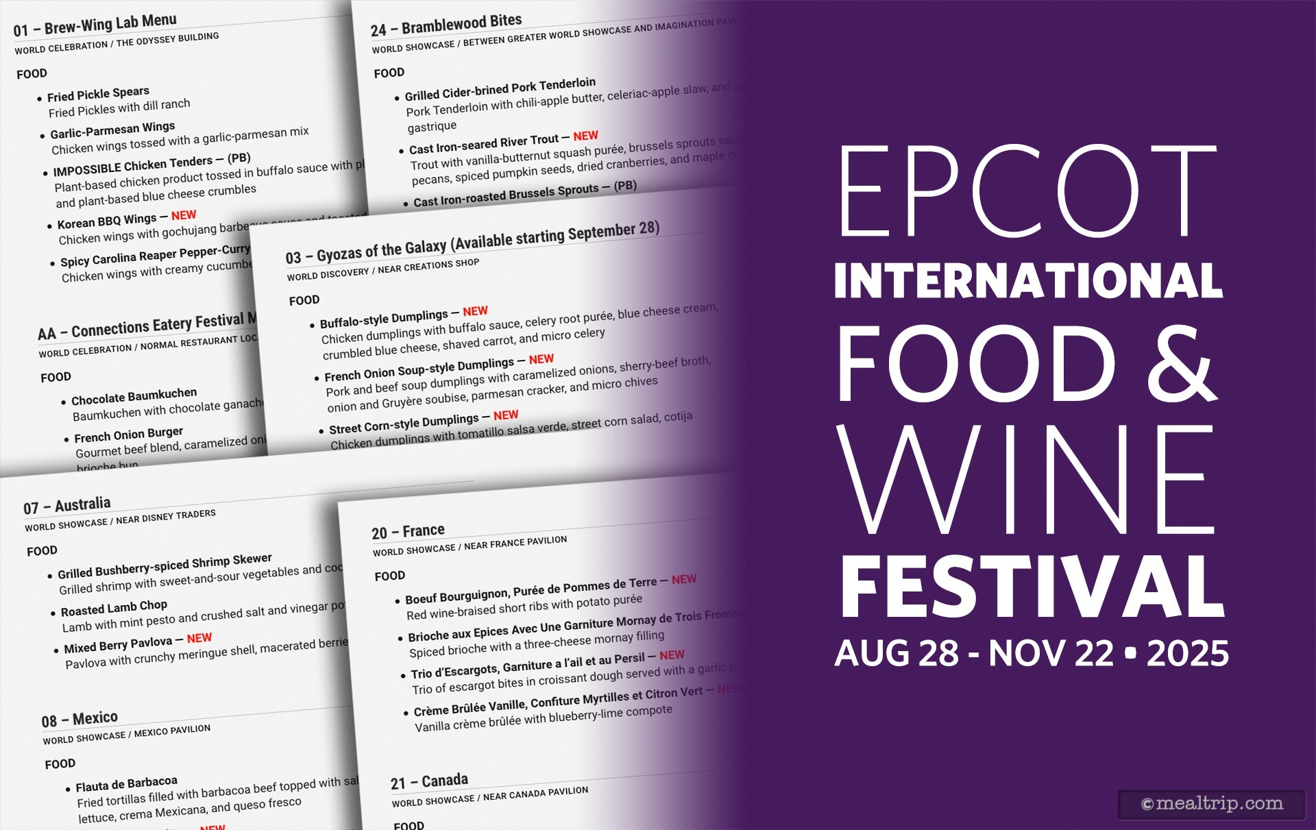 Food and Beverage Menu Items for the 2025 International Food and Wine Festival at Epcot