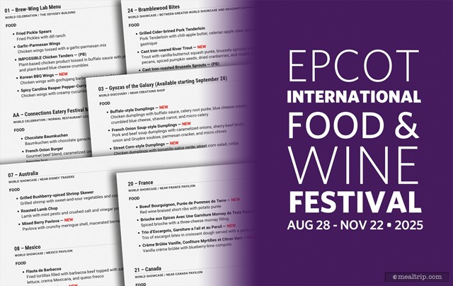 Food and Beverage Menu Items for the 2025 International Food and Wine Festival at Epcot